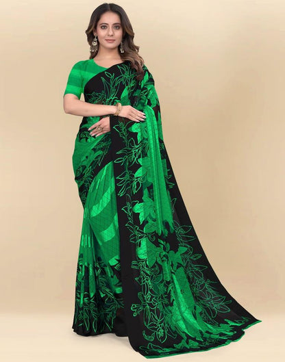 Green Printed Chiffon Saree