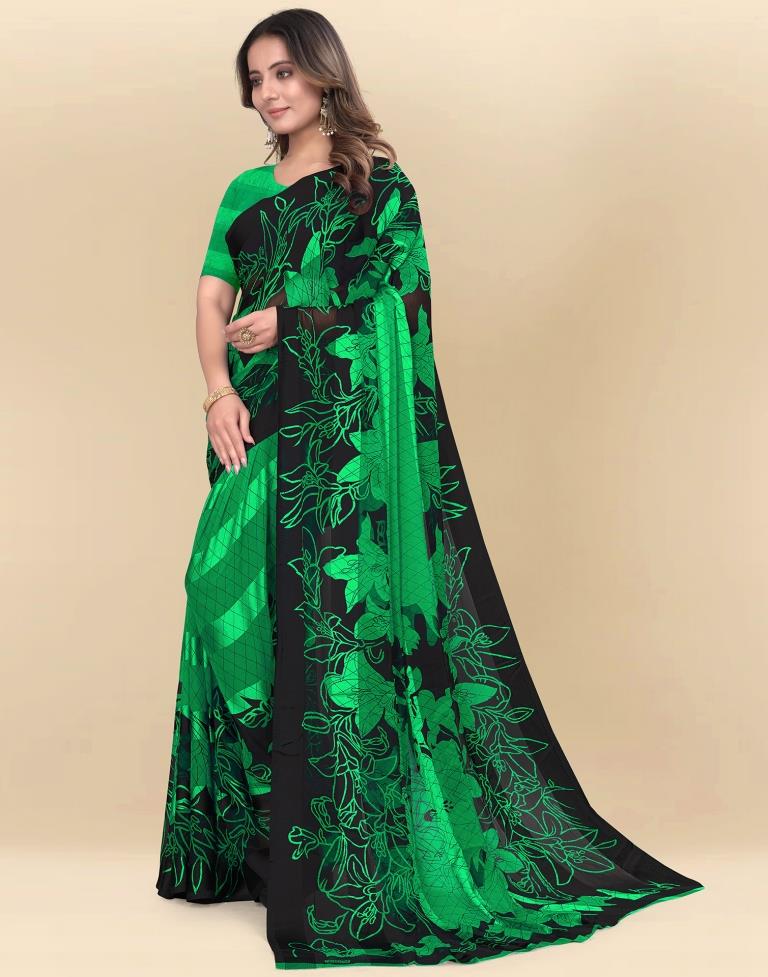 Green Printed Chiffon Saree