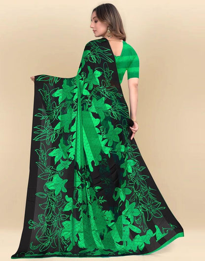 Green Printed Chiffon Saree