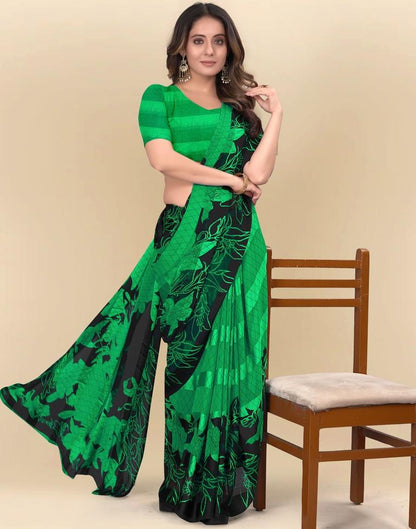 Green Printed Chiffon Saree