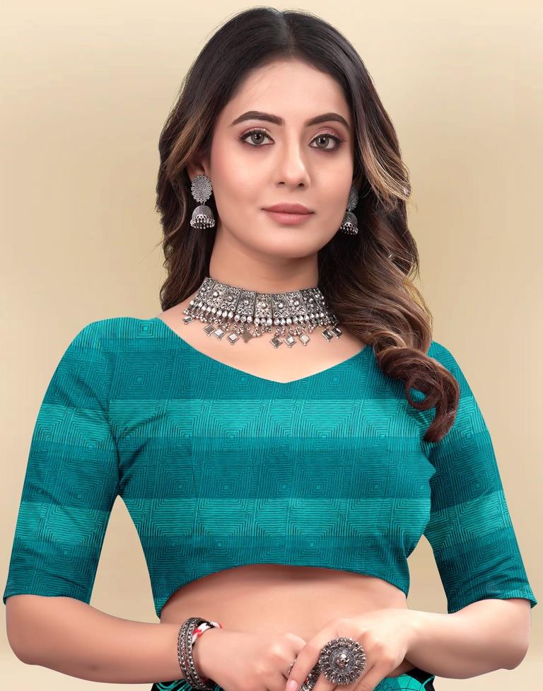 Teal Blue Printed Chiffon Saree