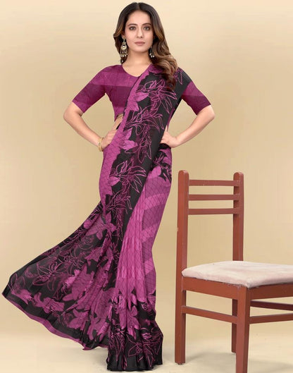 Dark Pink Printed Chiffon Saree