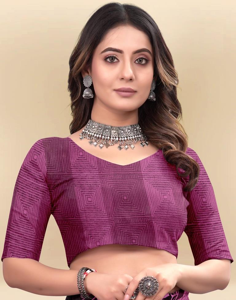 Dark Pink Printed Chiffon Saree