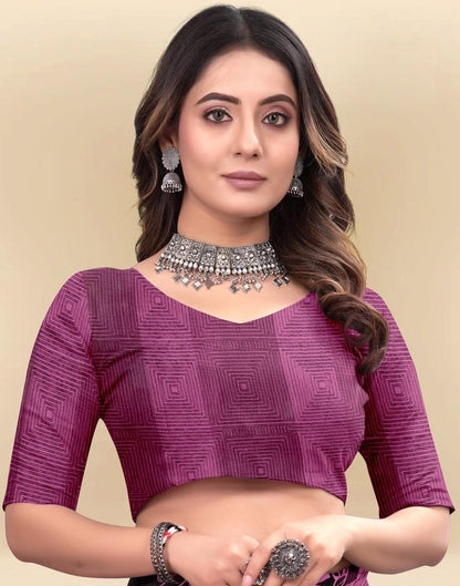 Dark Pink Printed Chiffon Saree