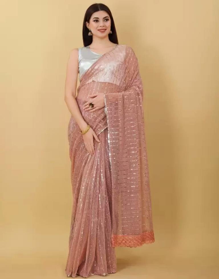 Light Orange Self Woven Plain Saree | Sudathi