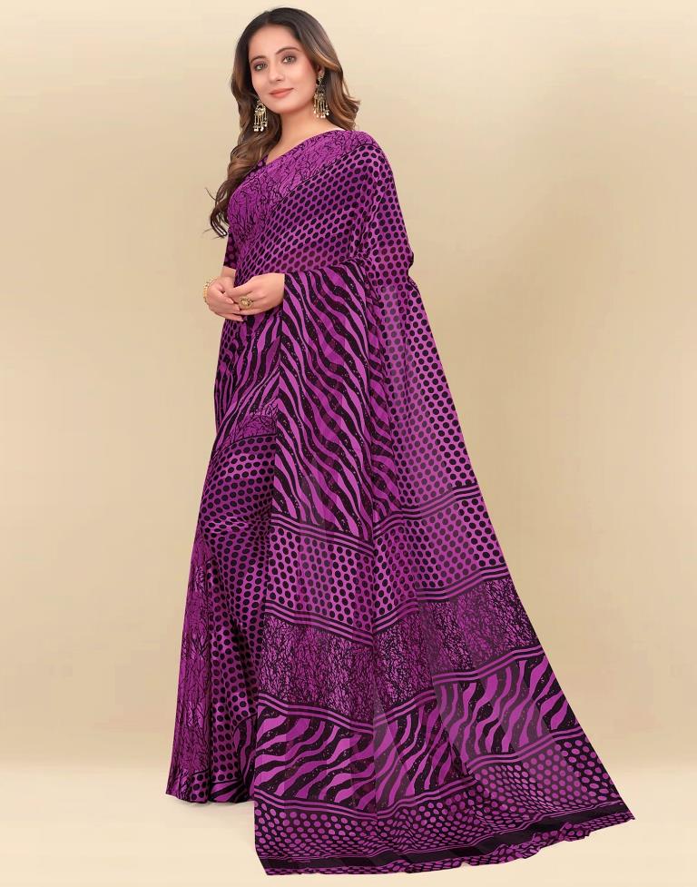 Purple Printed Chiffon Saree