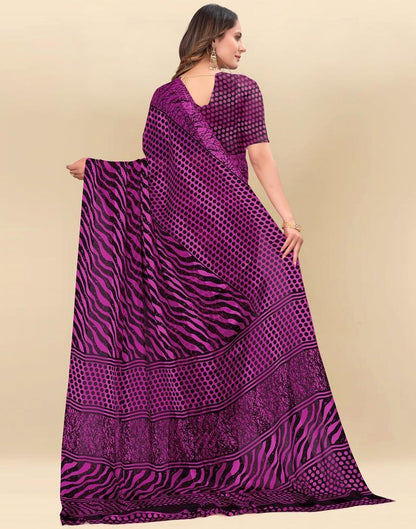 Purple Printed Chiffon Saree