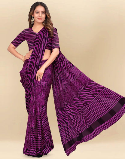 Purple Printed Chiffon Saree