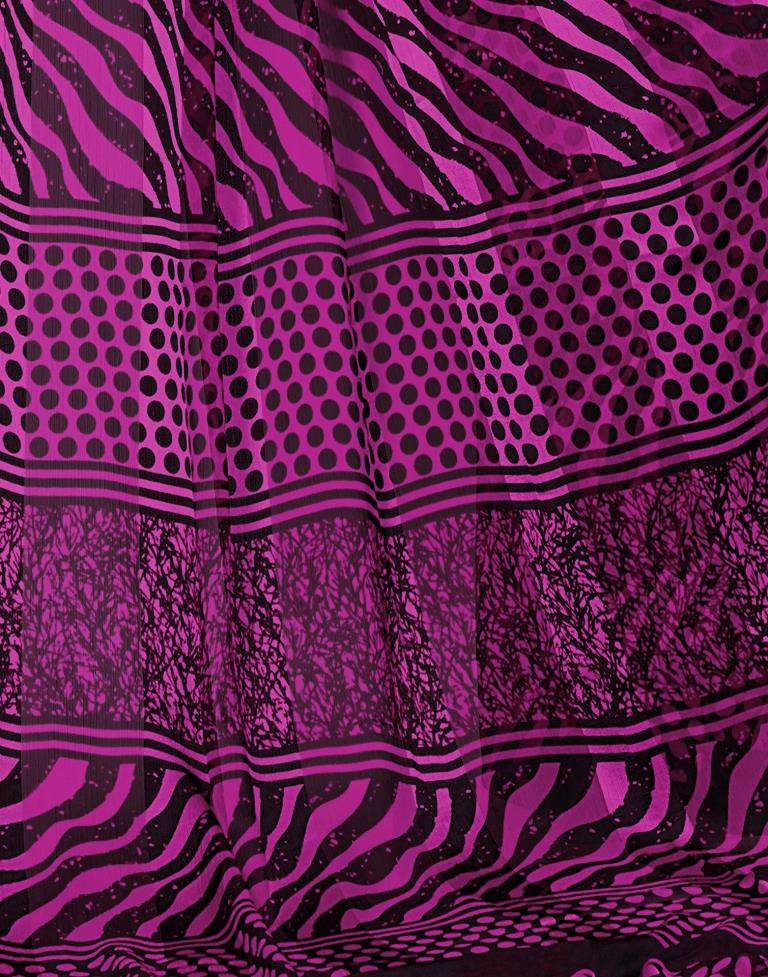 Purple Printed Chiffon Saree