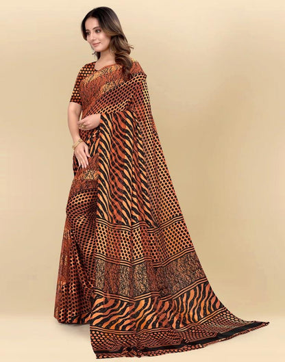 Light Orange Printed Chiffon Saree