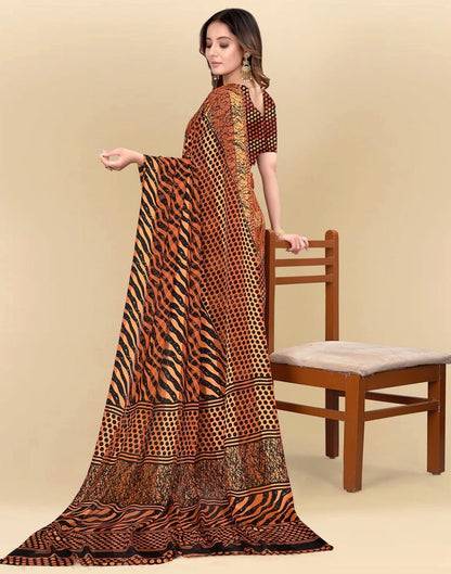 Light Orange Printed Chiffon Saree