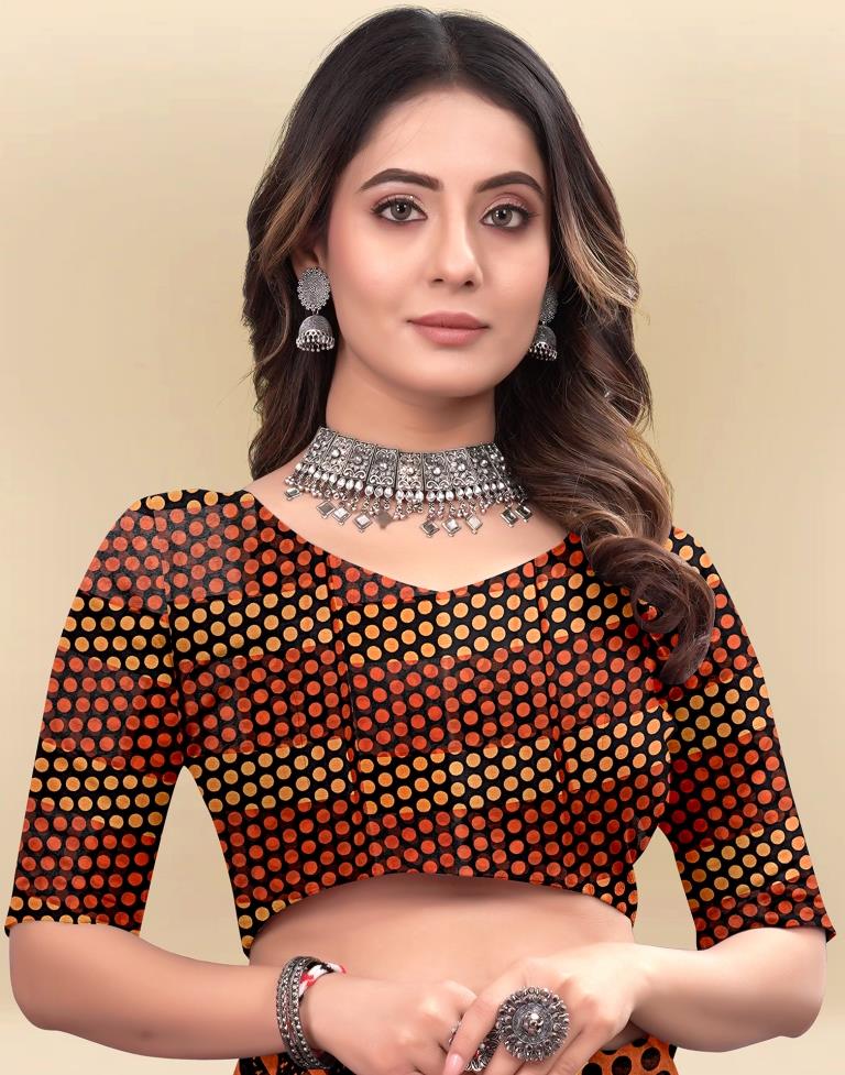 Light Orange Printed Chiffon Saree