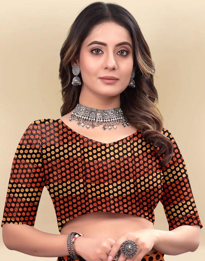 Light Orange Printed Chiffon Saree