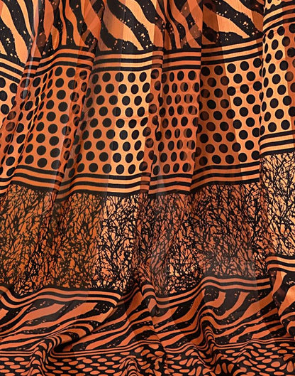 Light Orange Printed Chiffon Saree