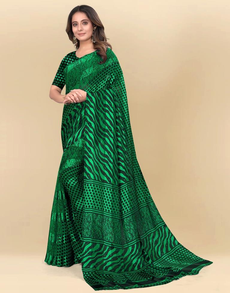 Green Printed Chiffon Saree
