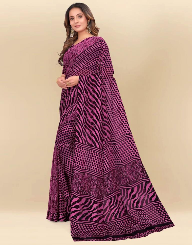 Dusty Pink Printed Chiffon Saree