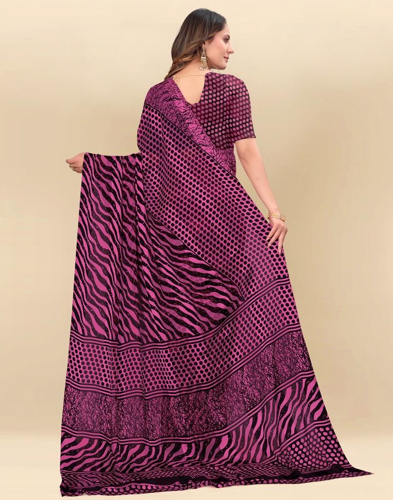 Dusty Pink Printed Chiffon Saree