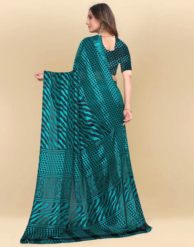Rama Green Printed Chiffon Saree
