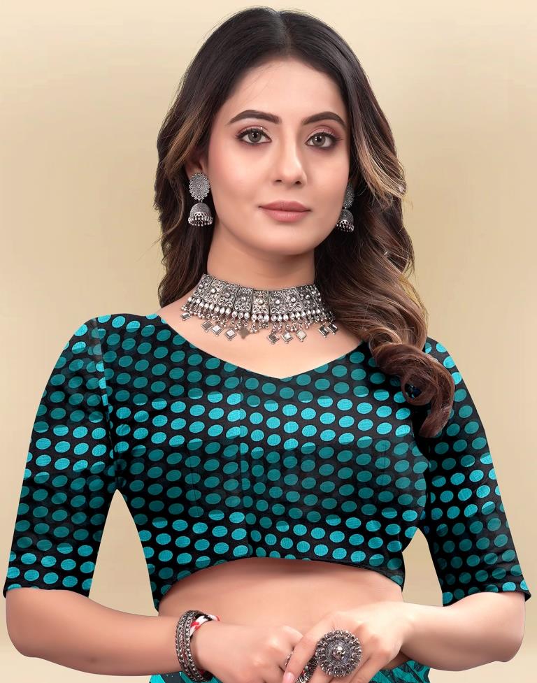 Rama Green Printed Chiffon Saree