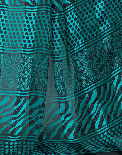 Rama Green Printed Chiffon Saree