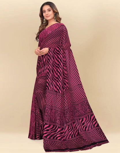 Dusty Pink Printed Chiffon Saree