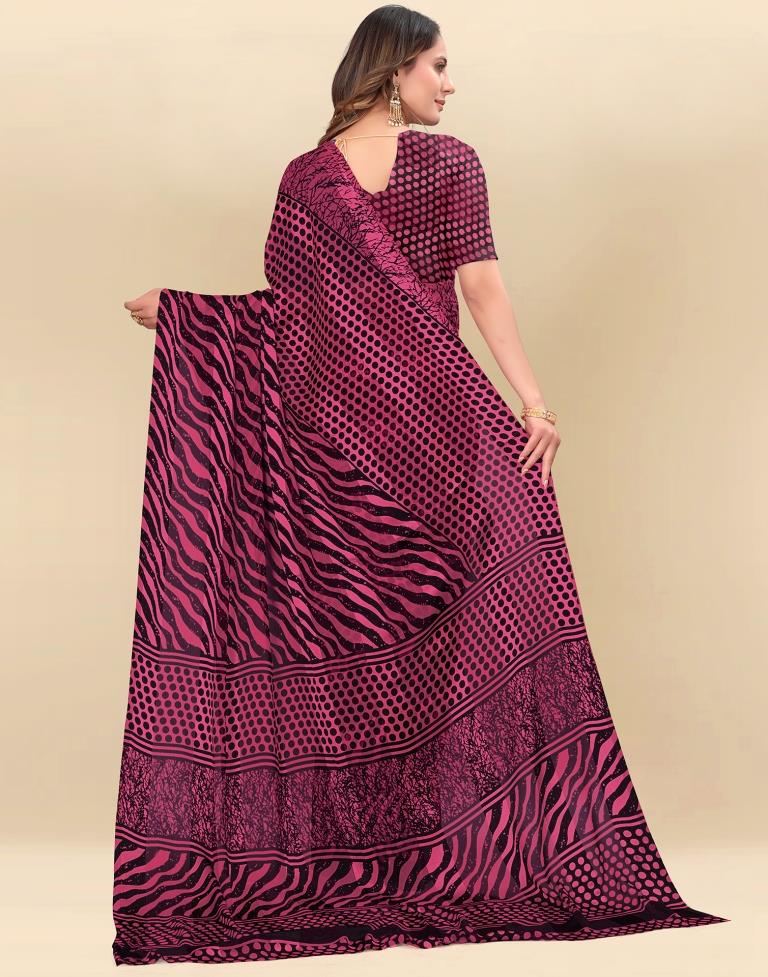 Dusty Pink Printed Chiffon Saree