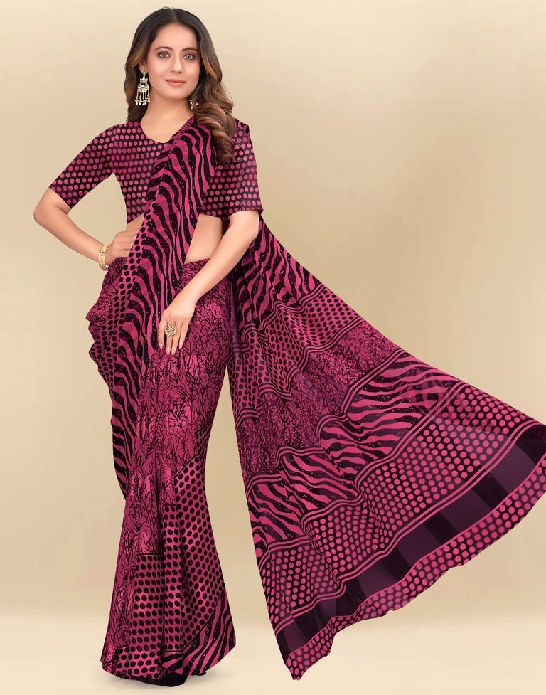 Dusty Pink Printed Chiffon Saree
