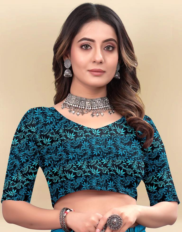 Sky Blue Printed Chiffon Saree