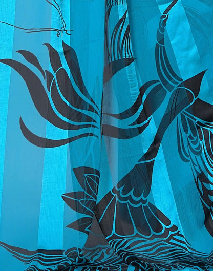 Sky Blue Printed Chiffon Saree