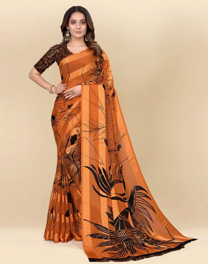 Light Orange Printed Chiffon Saree