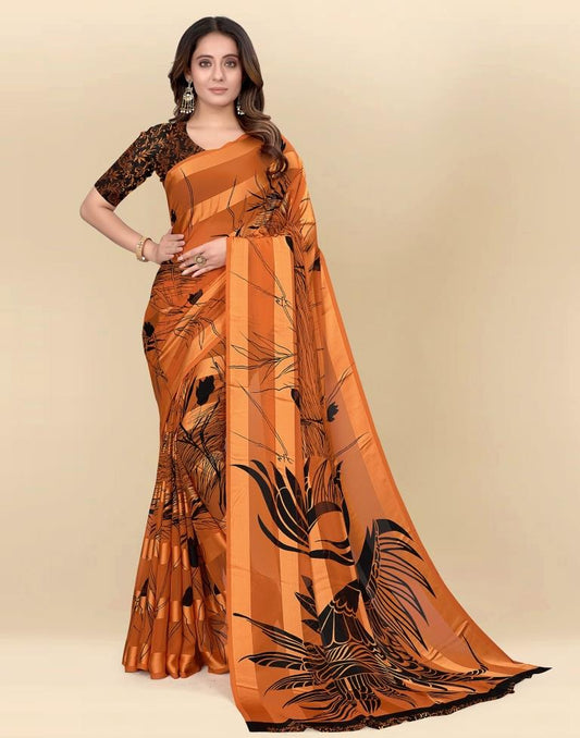 Light Orange Printed Chiffon Saree