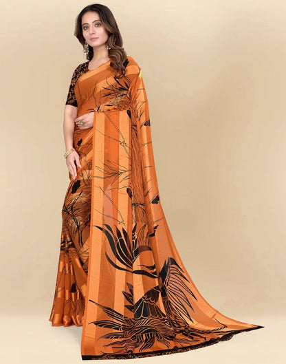 Light Orange Printed Chiffon Saree
