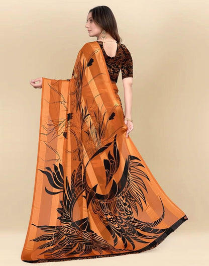 Light Orange Printed Chiffon Saree