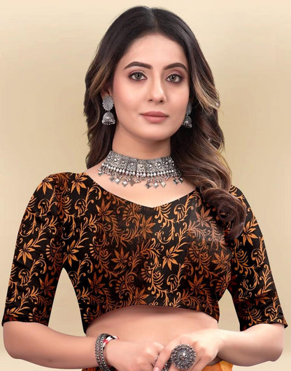 Light Orange Printed Chiffon Saree