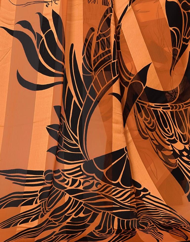 Light Orange Printed Chiffon Saree