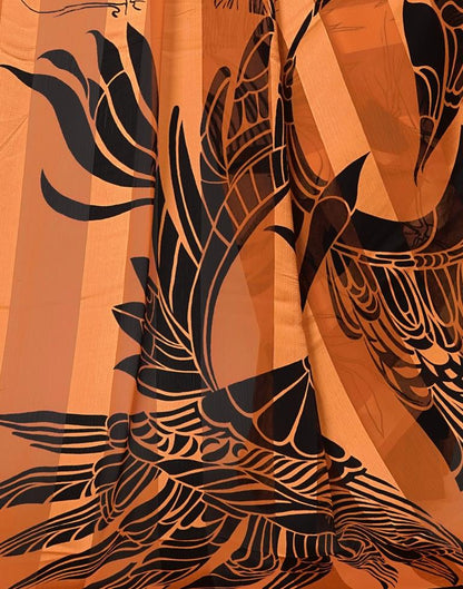 Light Orange Printed Chiffon Saree