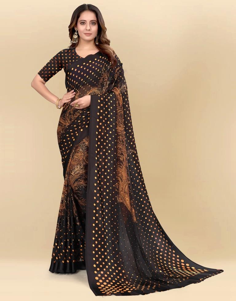 Light Orange Printed Chiffon Saree