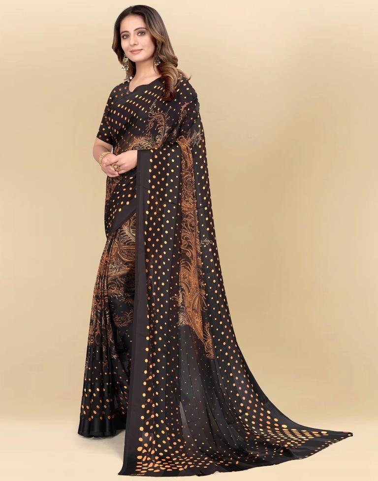 Light Orange Printed Chiffon Saree