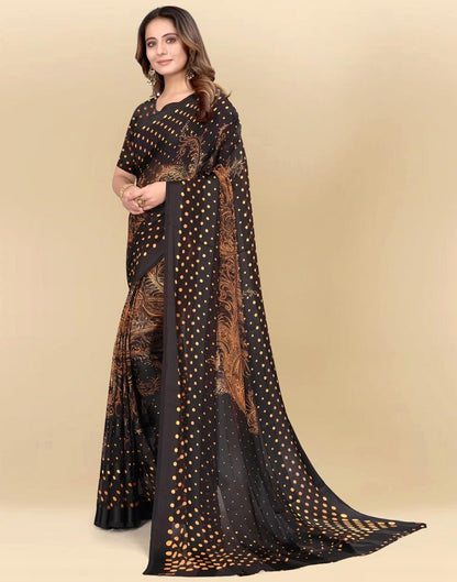 Light Orange Printed Chiffon Saree