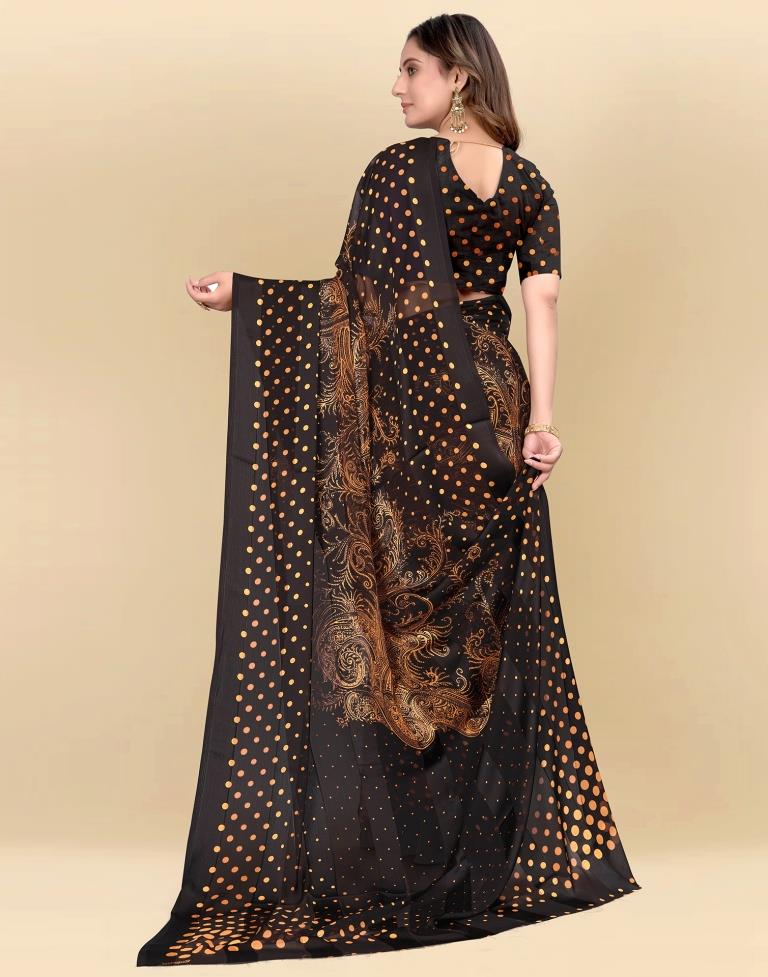 Light Orange Printed Chiffon Saree