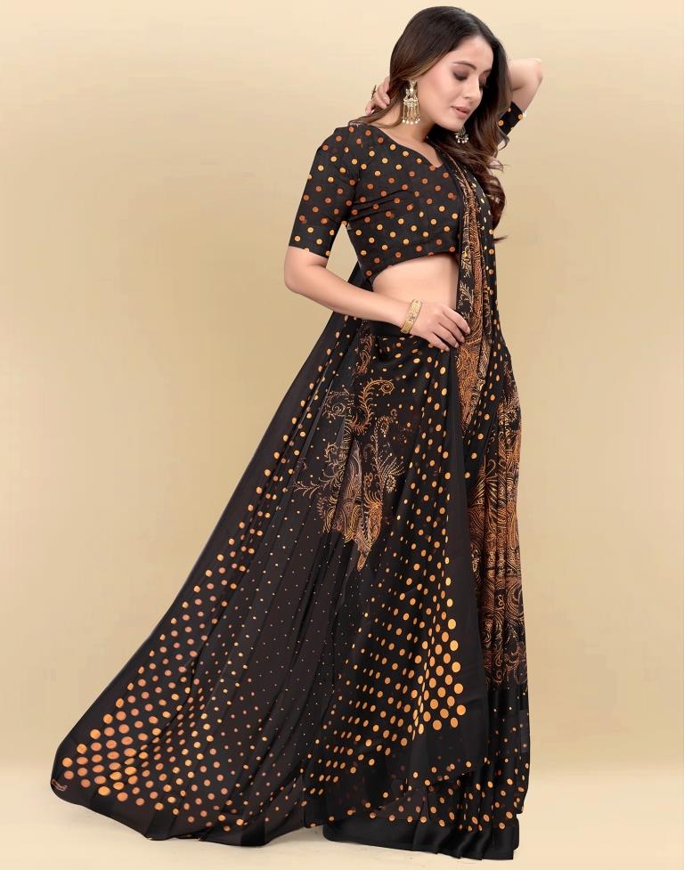 Light Orange Printed Chiffon Saree