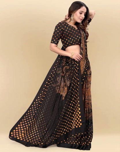 Light Orange Printed Chiffon Saree