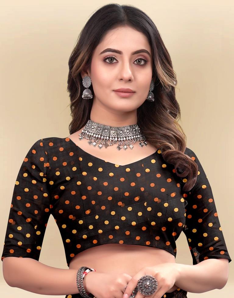 Light Orange Printed Chiffon Saree