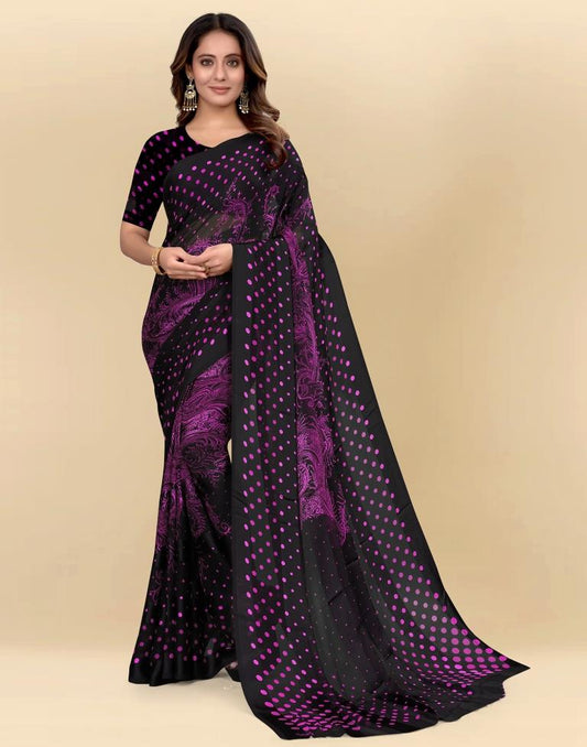 Purple Printed Chiffon Saree