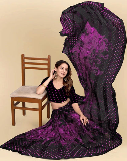 Purple Printed Chiffon Saree