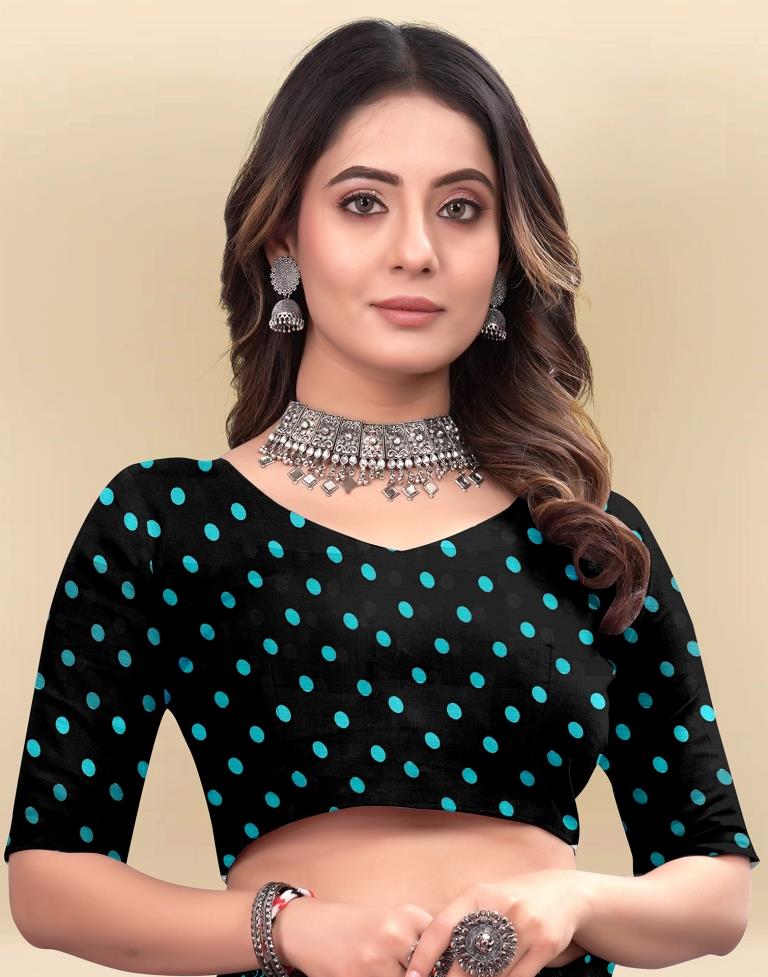 Teal Blue Printed Chiffon Saree