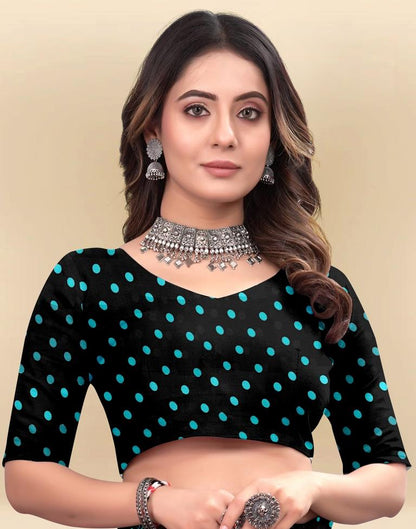 Teal Blue Printed Chiffon Saree