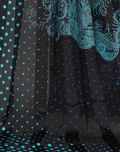 Teal Blue Printed Chiffon Saree