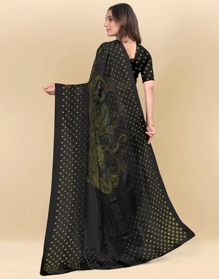 Dark Green Printed Chiffon Saree