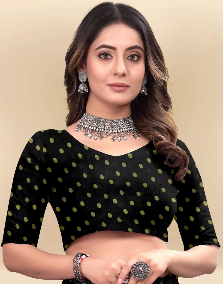 Dark Green Printed Chiffon Saree